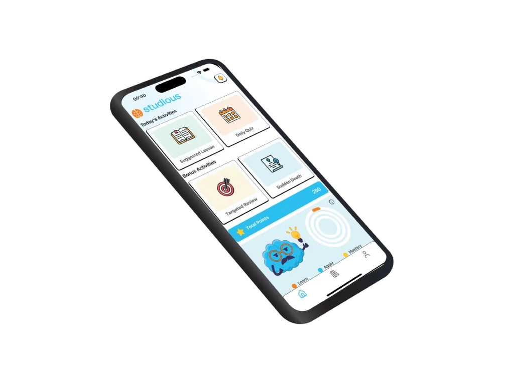 a mobile phone running the Studious app